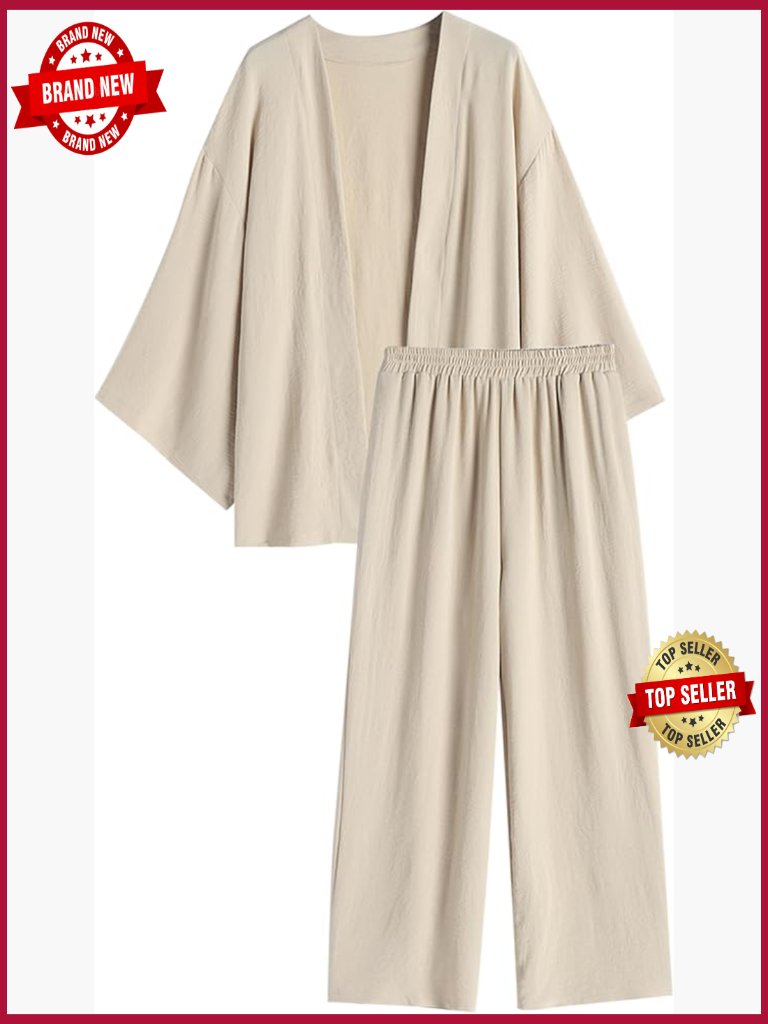 Women 2 Piece Lounge Set Cardigan & Wide Leg Pants